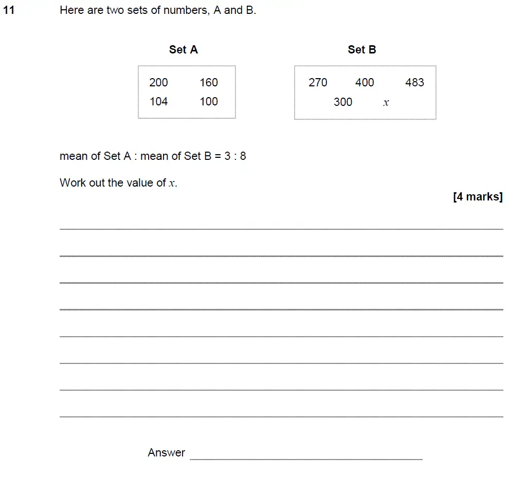 Question 11 - GCSE AQA Higher Maths Past Paper 3 (Calculator) - June 2019