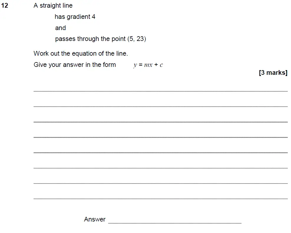Question 12 - GCSE AQA Higher Maths Past Paper 3 (Calculator) - June 2019