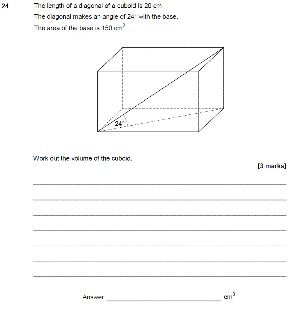 Question 24 - GCSE AQA Higher Maths Past Paper 3 (Calculator) - June 2019