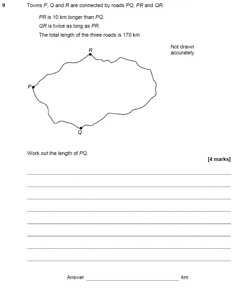 Question 9 - GCSE AQA Higher Maths Past Paper 3 (Calculator) - June 2019