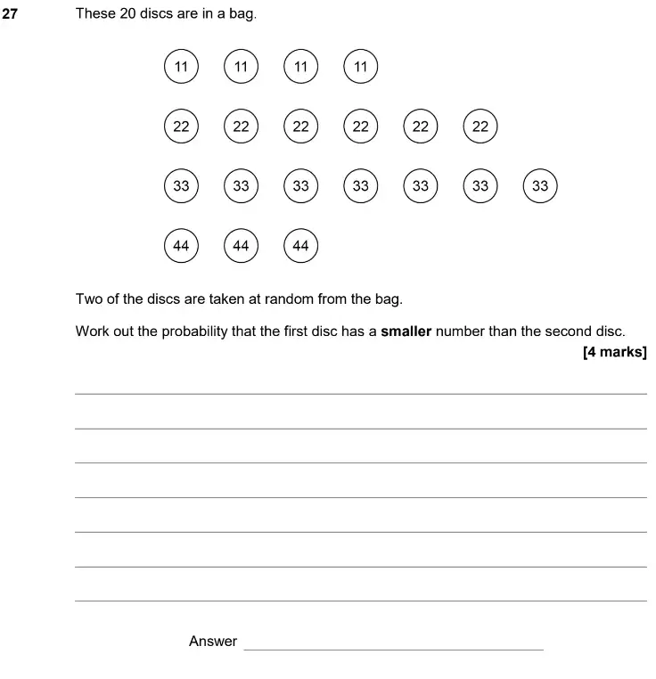 Question 27 - GCSE AQA Higher Maths Past Paper 2 (Calculator) - June 2020