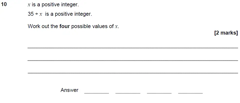 Question 10 - GCSE AQA Foundation Maths Past Paper 1 (Non-Calculator) - November 2018