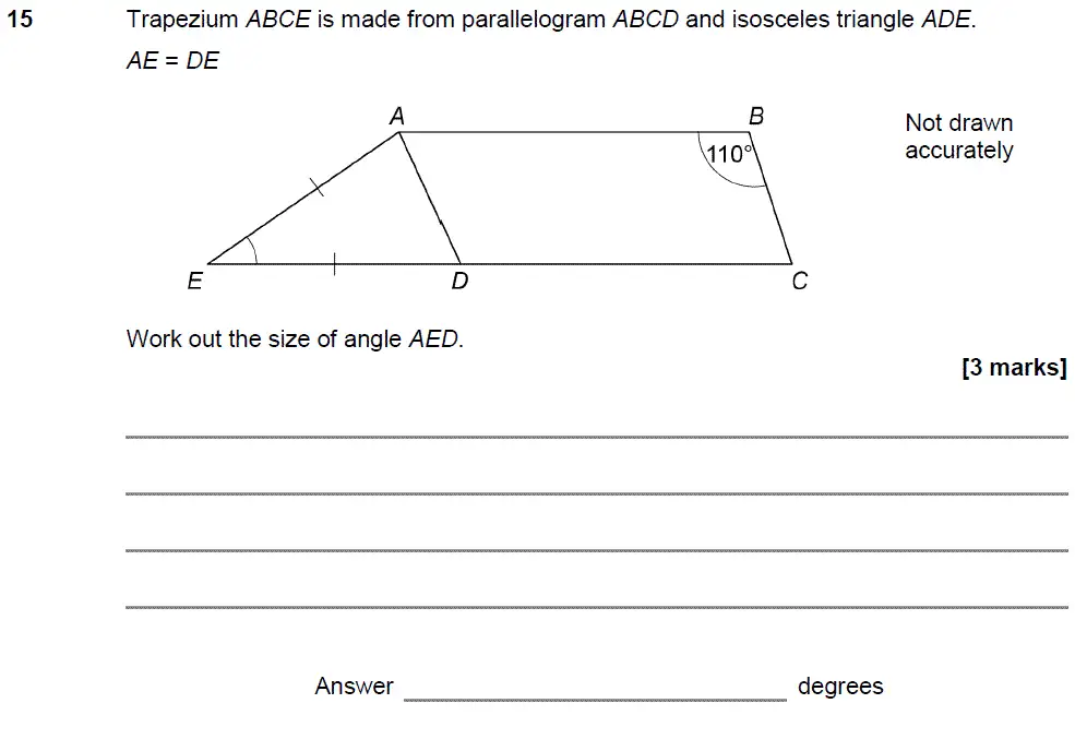Question 15 - GCSE AQA Foundation Maths Past Paper 1 (Non-Calculator) - November 2018