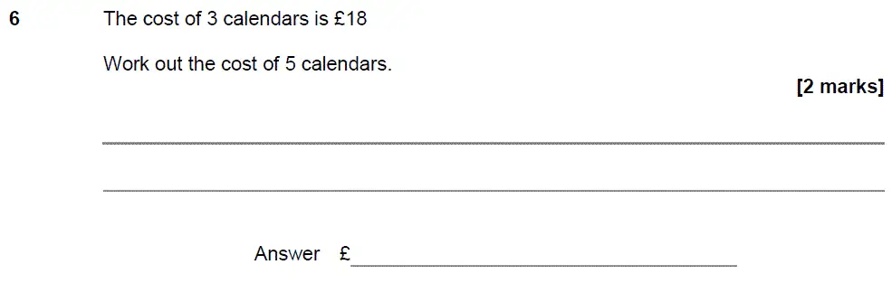 Question 6 - GCSE AQA Foundation Maths Past Paper 1 (Non-Calculator) - November 2018