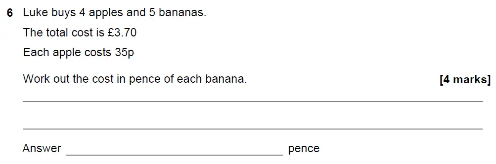 Question 6 - GCSE AQA Foundation Maths Past Paper 1 (Non-Calculator) - November 2021