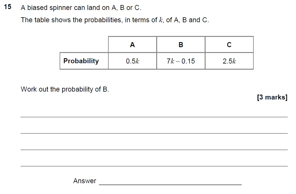 Question 15 - GCSE AQA Higher Maths Past Paper 3 (Calculator) - November 2021