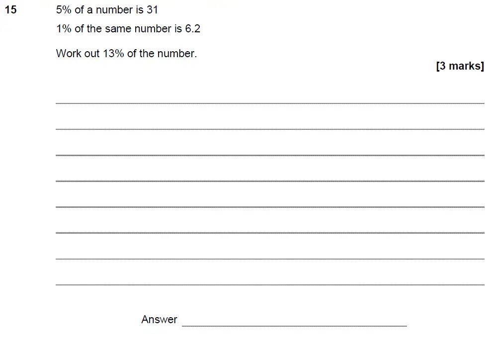 Question 15 - GCSE AQA Foundation Maths Past Paper 1 (Non-Calculator) - November 2017