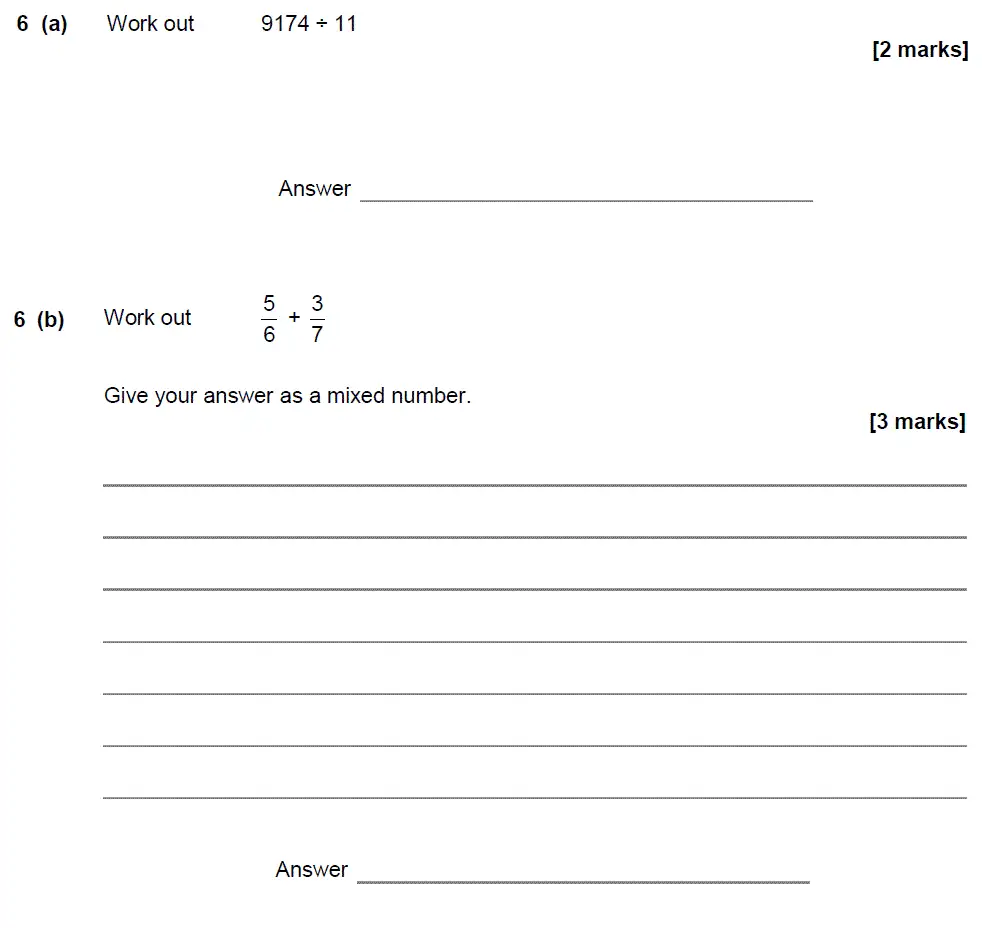 Question 6 - GCSE AQA Foundation Maths Past Paper 1 (Non-Calculator) - November 2017