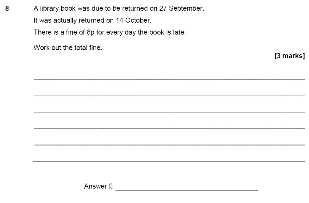 Question 8 - GCSE AQA Foundation Maths Past Paper 1 (Non-Calculator) - November 2017