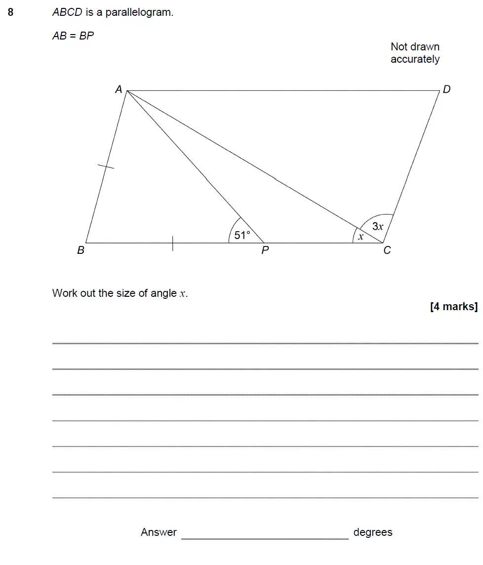 Question 8 - GCSE AQA Higher Maths Past Paper 3 (Calculator) - November 2017