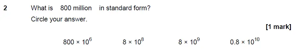 Question 2 - GCSE AQA Higher Maths Past Paper 1 (Non-Calculator) - June 2017