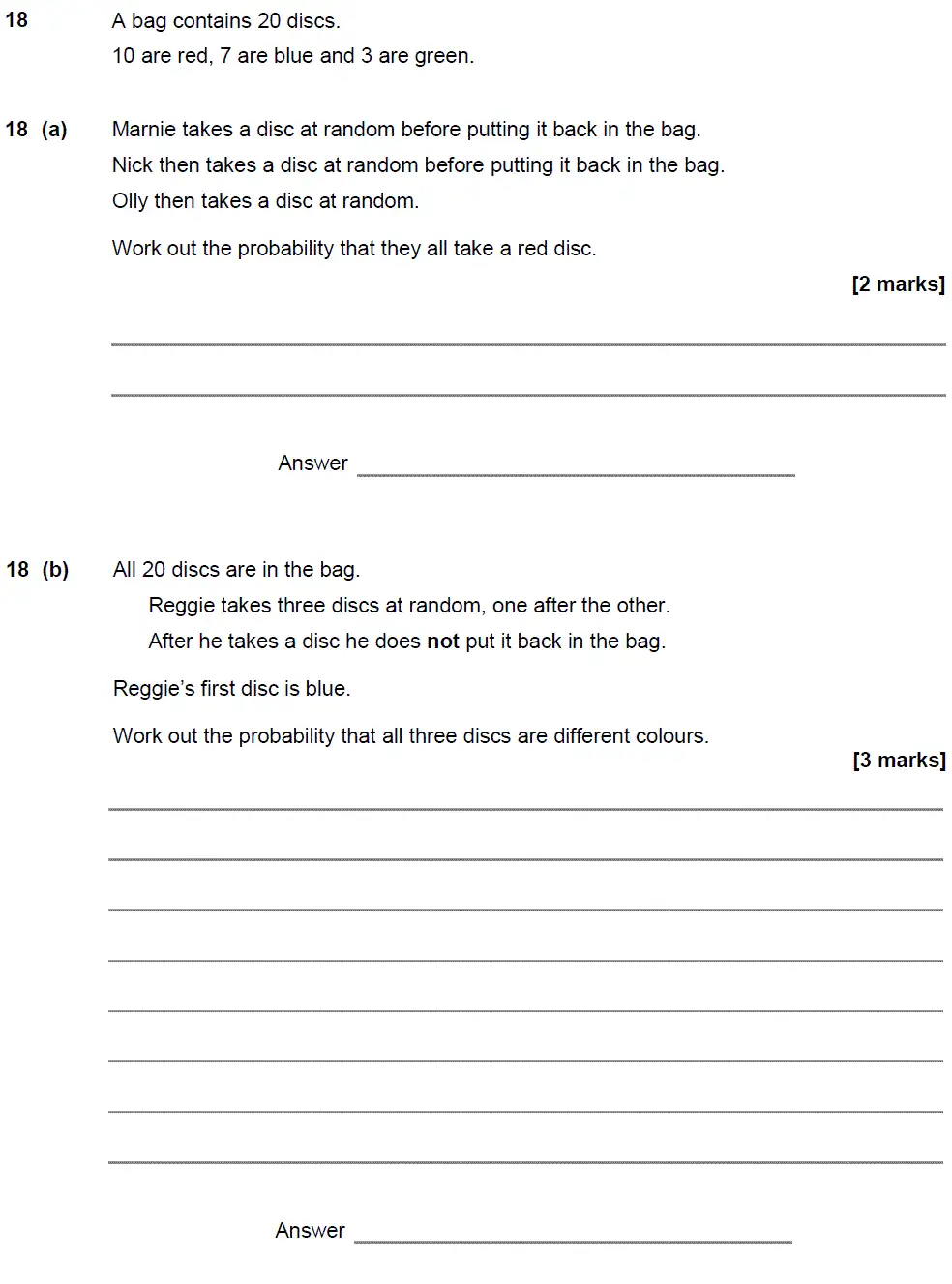 Question 19 - GCSE AQA Higher Maths Past Paper 2 (Calculator) - November 2018