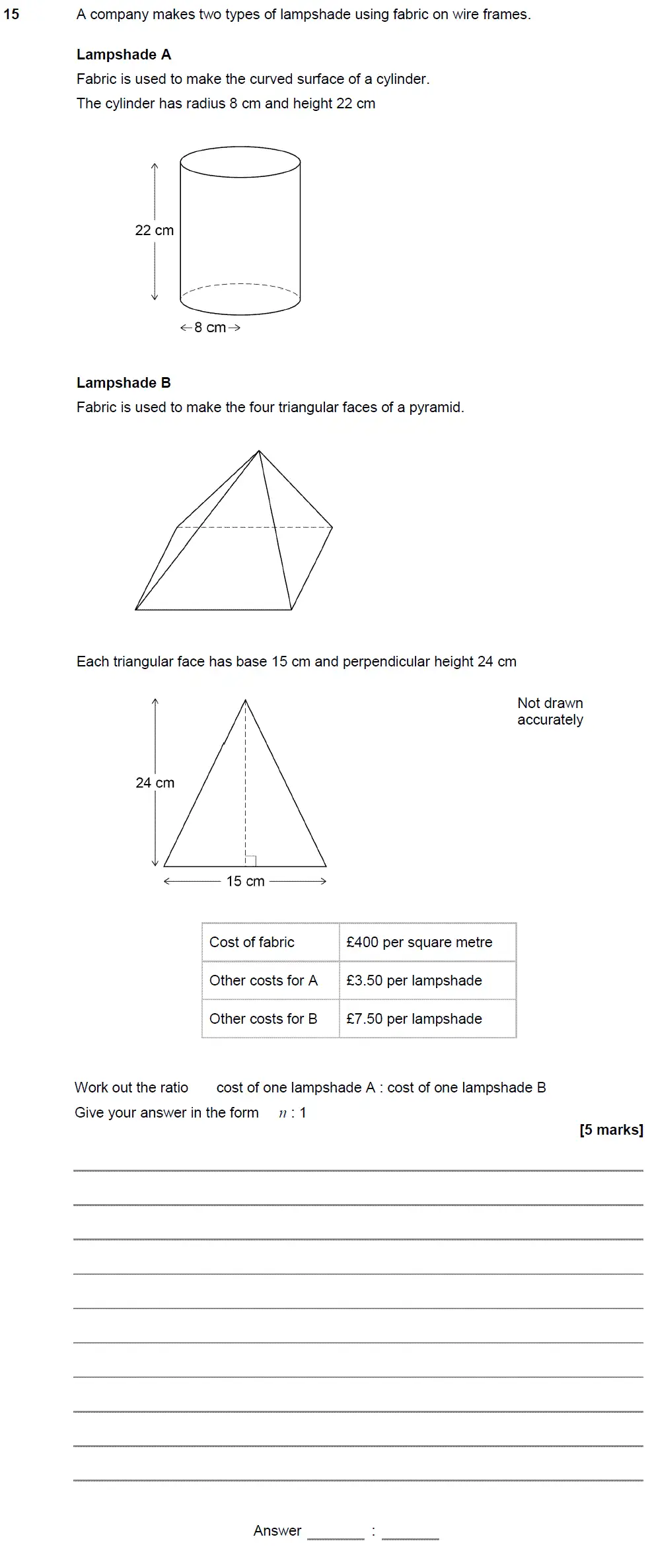 Question 15 - GCSE AQA Higher Maths Past Paper 3 (Calculator) - November 2018