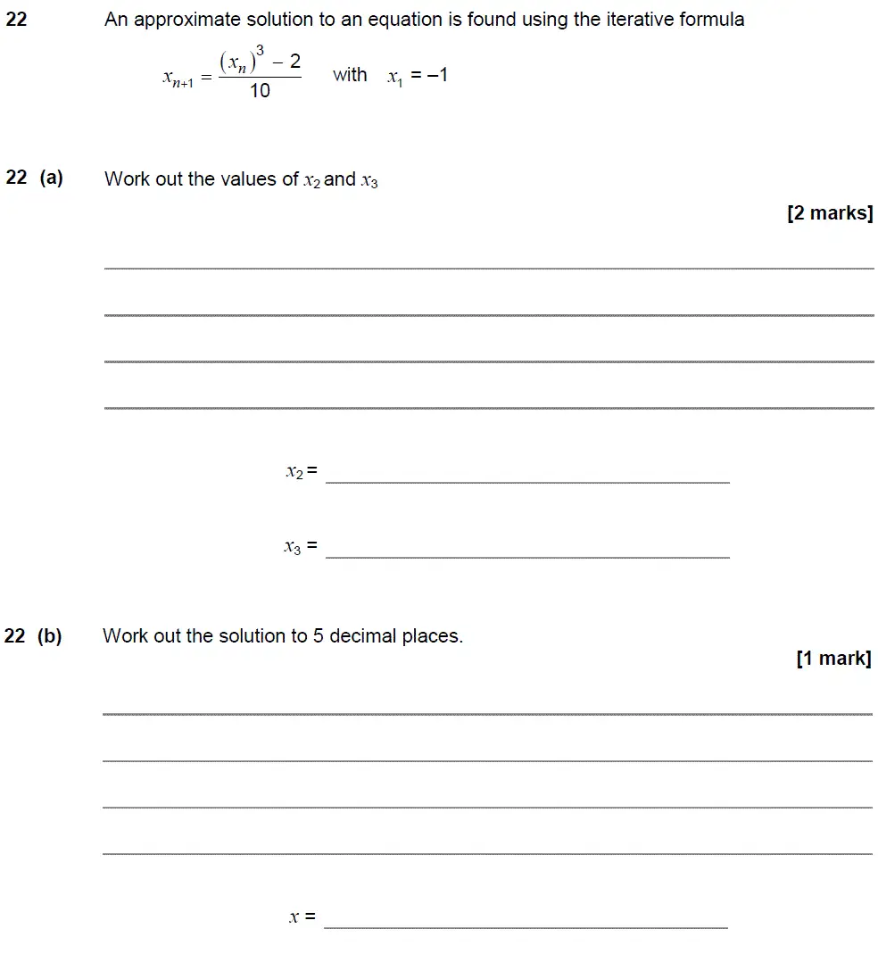 Question 22 - GCSE AQA Higher Maths Past Paper 3 (Calculator) - November 2018