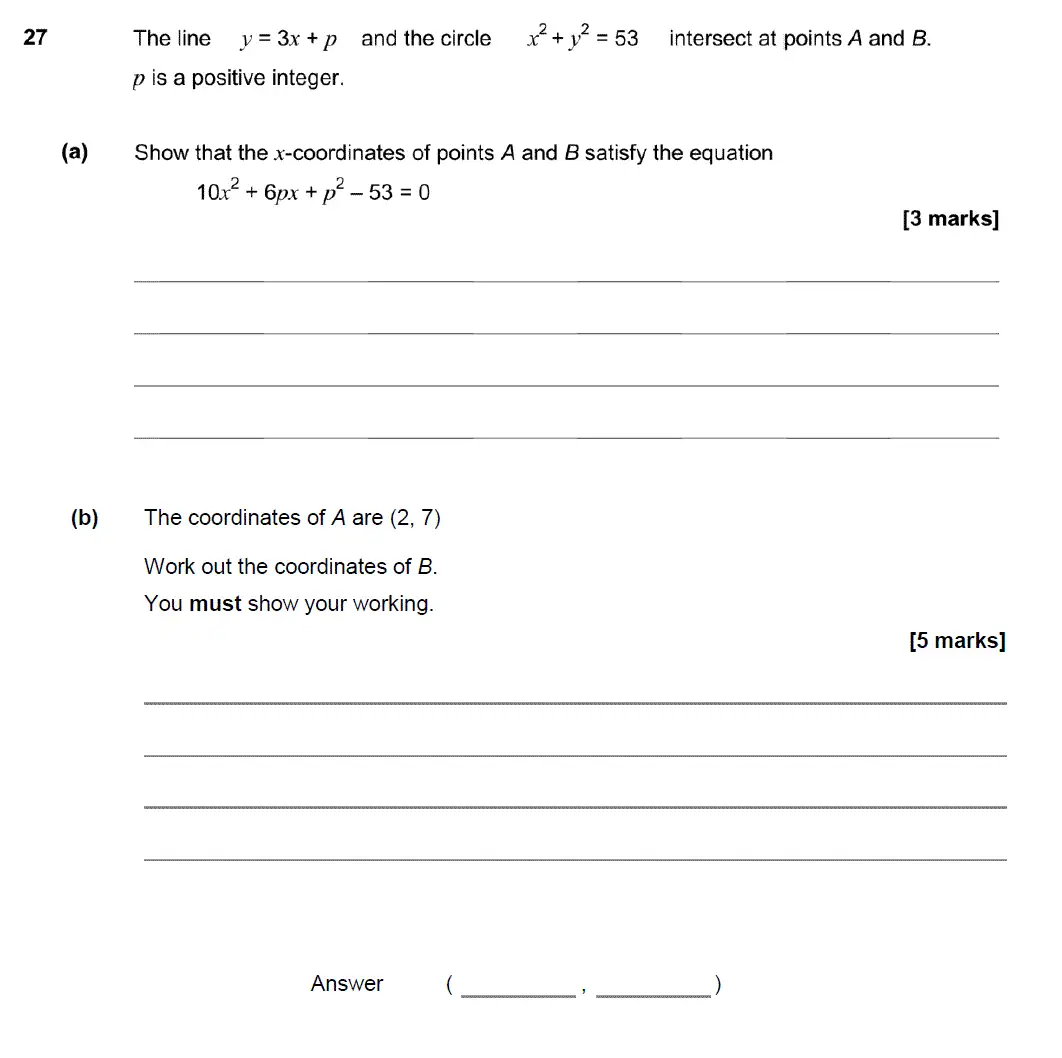 Question 27 - GCSE AQA Higher Maths Past Paper 3 (Calculator) - November 2018