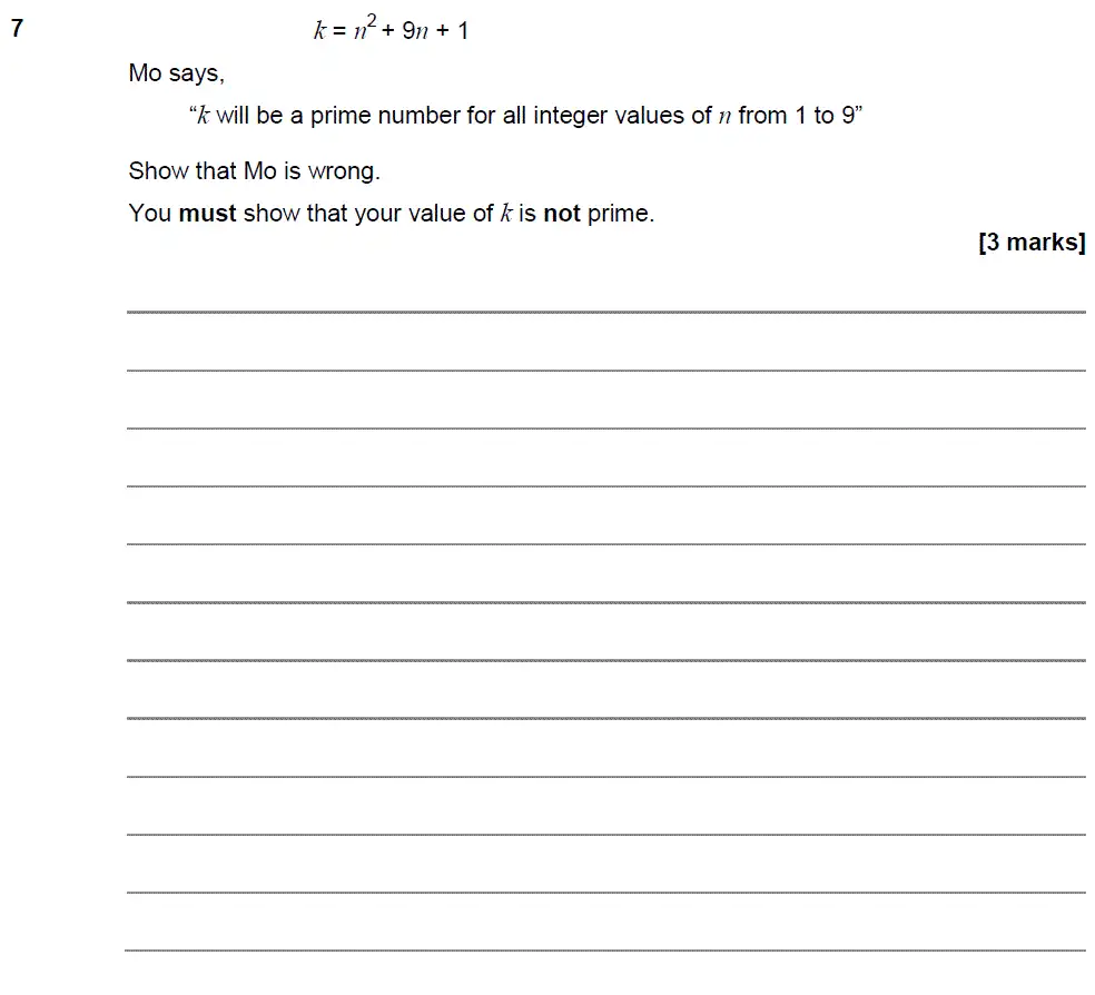 Question 7 - GCSE AQA Higher Maths Past Paper 3 (Calculator) - November 2018