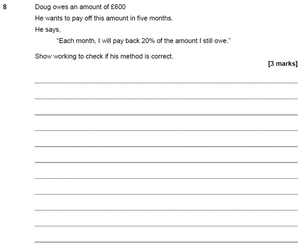 Question 8 - GCSE AQA Higher Maths Past Paper 3 (Calculator) - November 2018