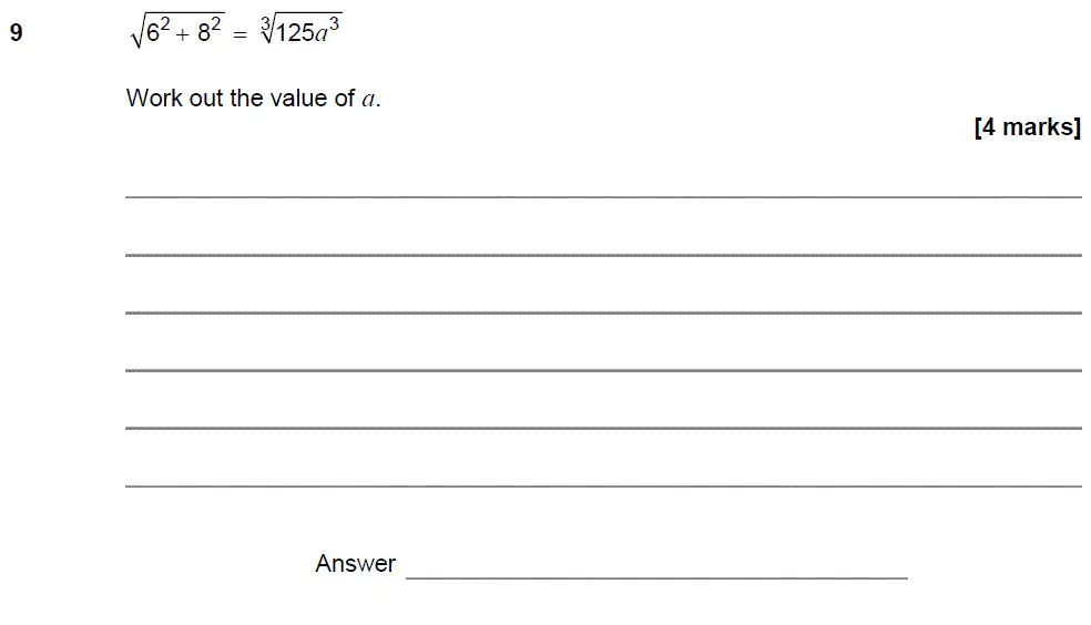 Question 9 - GCSE AQA Higher Maths Past Paper 1 (Non-Calculator) - November 2018