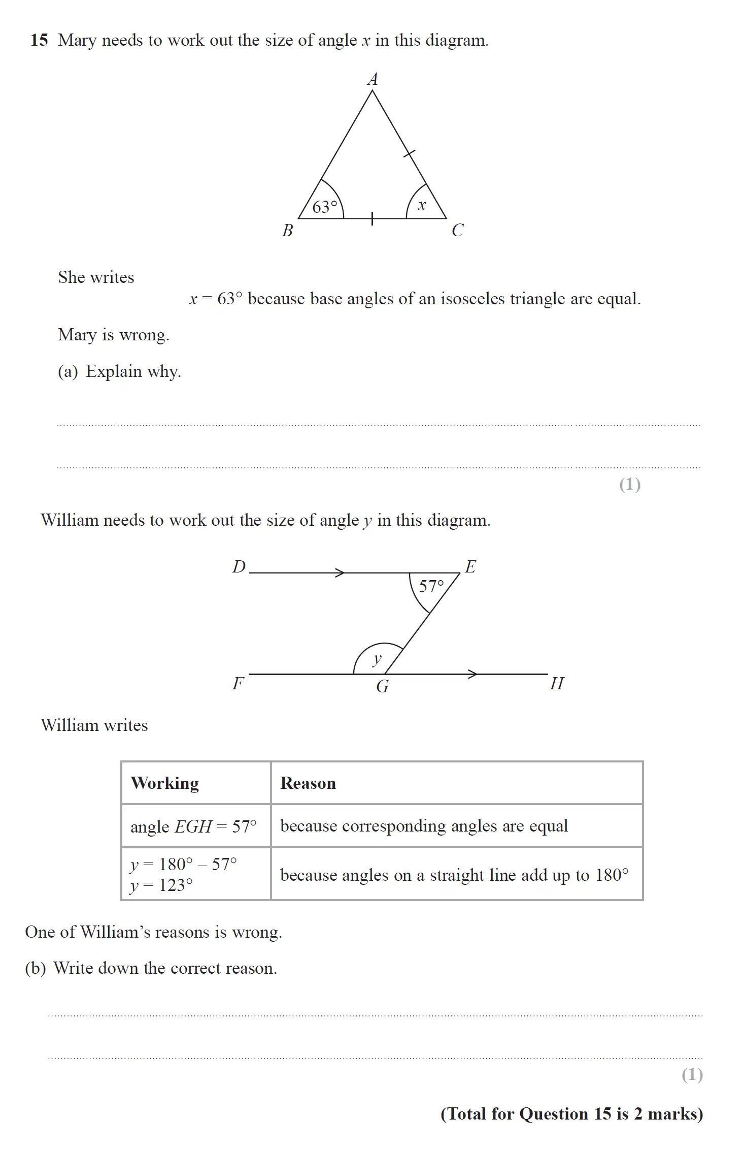 Question 15 - GCSE Edexcel Foundation Maths Past Paper 2 (Calculator) - June 2018