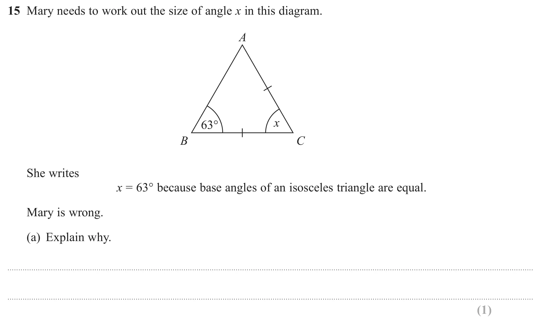 Question 15(a) - GCSE Edexcel Foundation Maths Past Paper 2 (Calculator) - June 2018