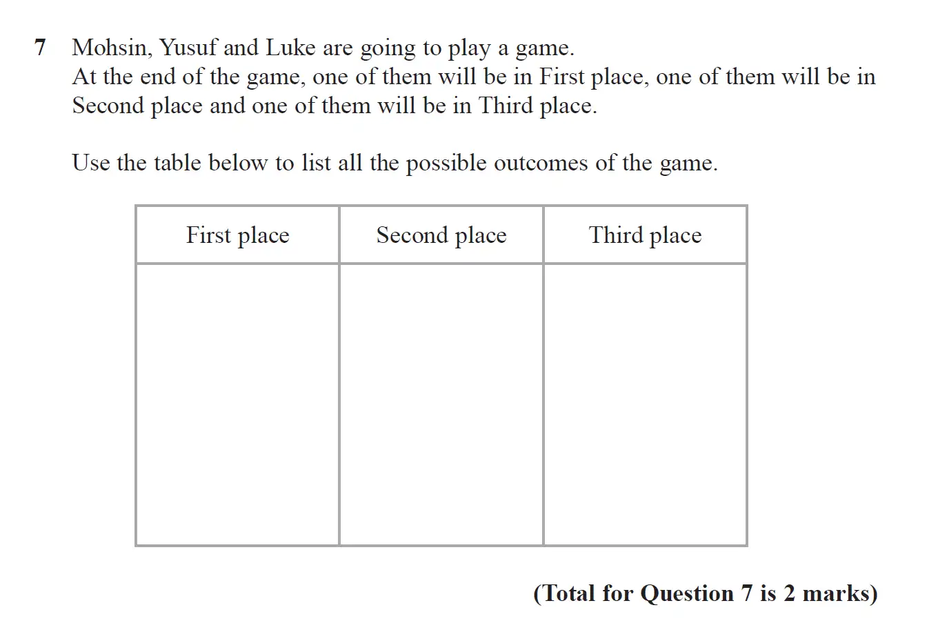 Question 7 - GCSE Edexcel Foundation Maths Past Paper 2 (Calculator) - June 2018