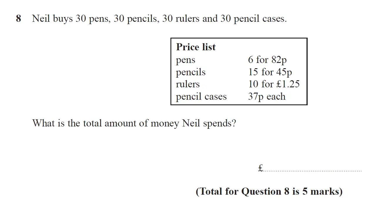 Question 8 - GCSE Edexcel Foundation Maths Past Paper 2 (Calculator) - June 2018