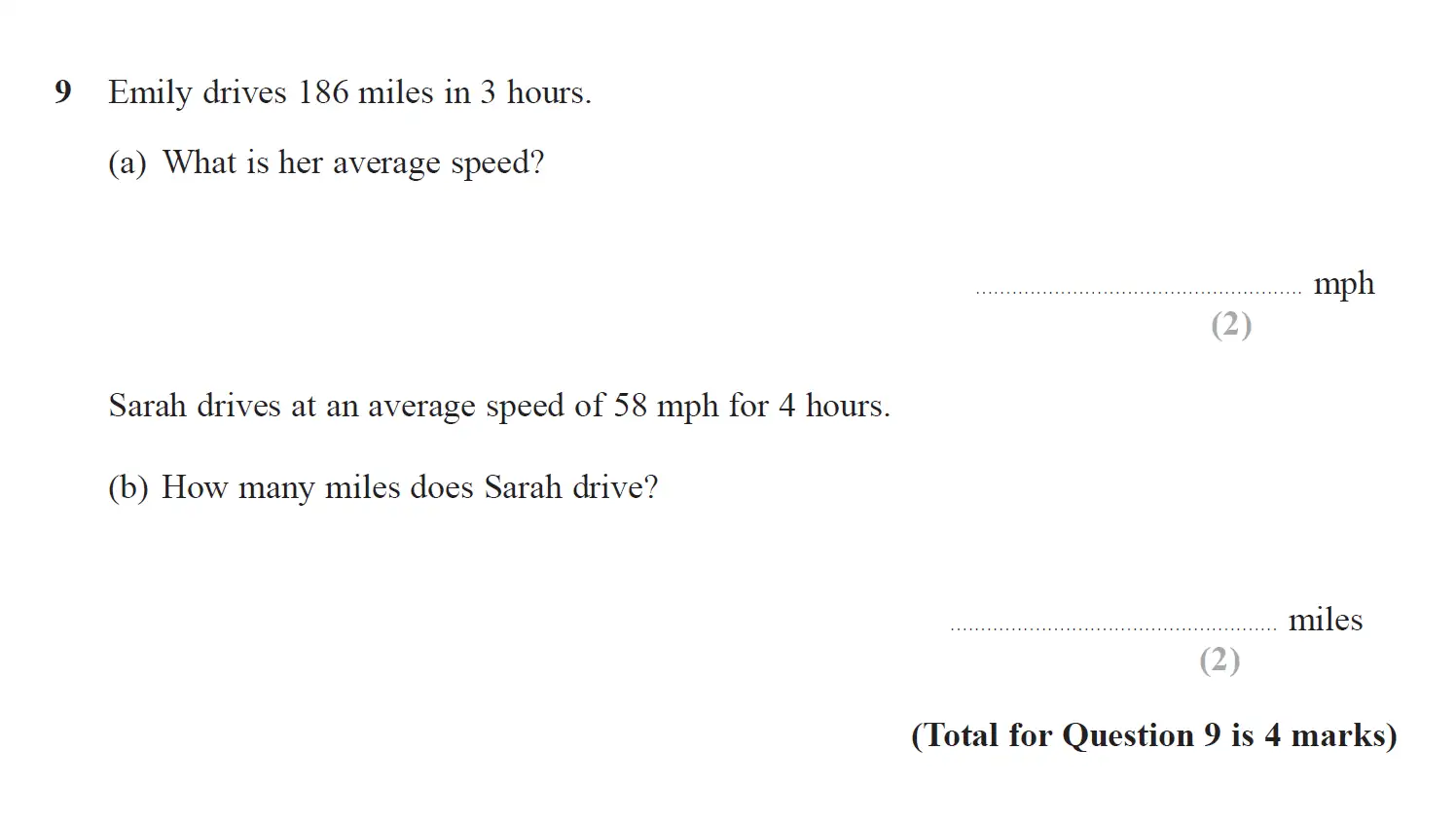 Question 9 - GCSE Edexcel Foundation Maths Past Paper 2 (Calculator) - June 2018