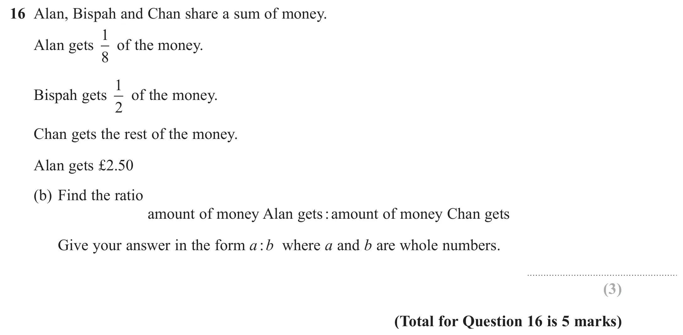 Question 16(b) - GCSE Edexcel Foundation Maths Past Paper 3 (Calculator) - June 2018