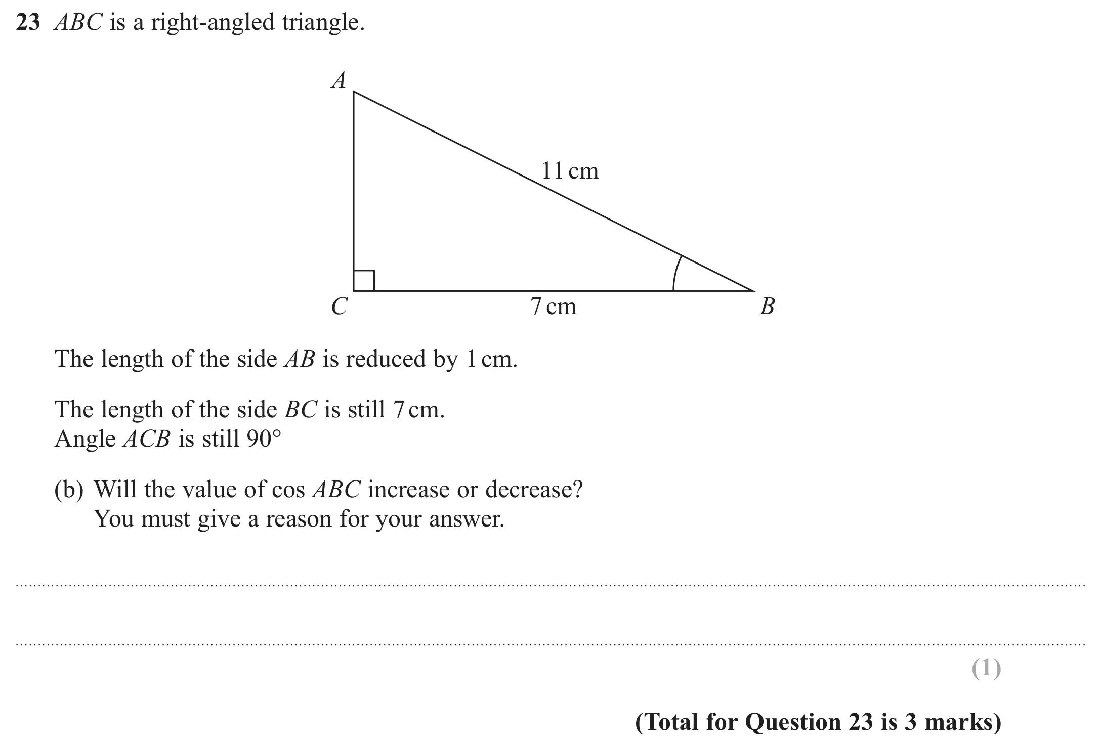 Question 23(b) - GCSE Edexcel Foundation Maths Past Paper 3 (Calculator) - June 2018