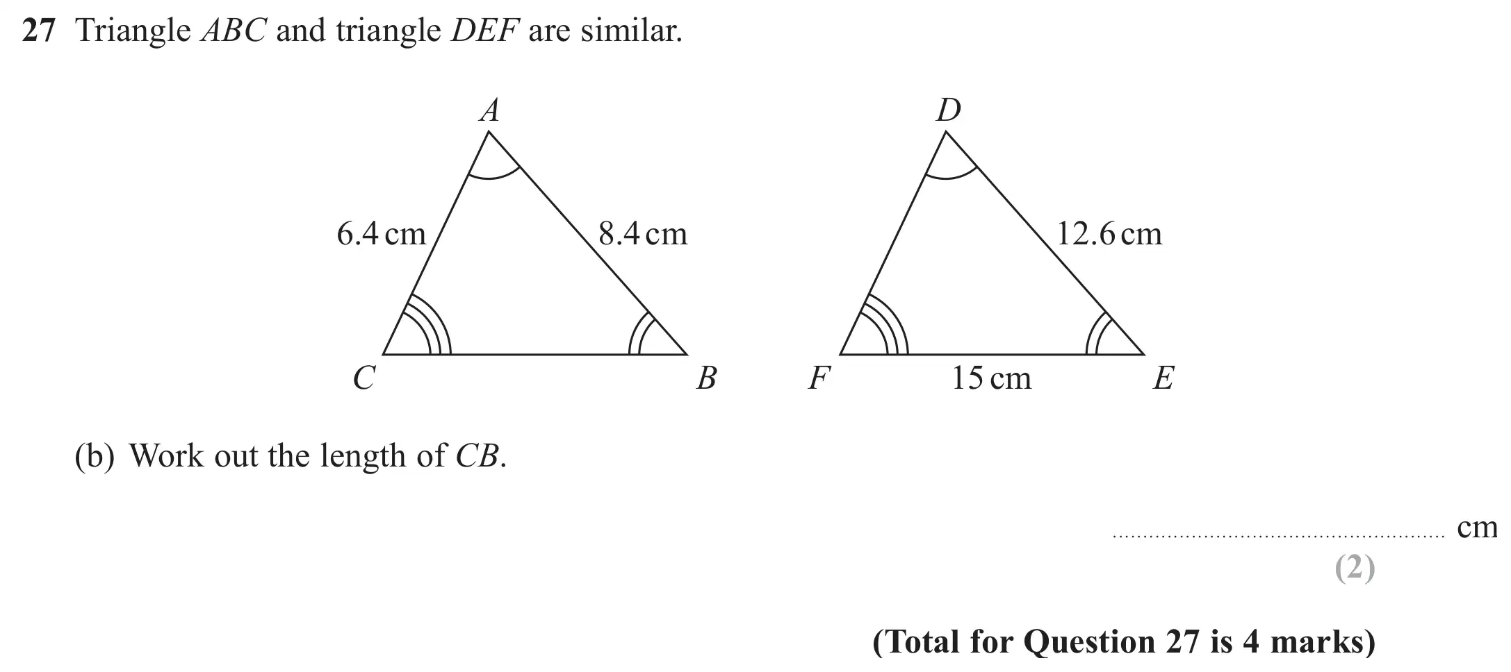 Question 27(b) - GCSE Edexcel Foundation Maths Past Paper 3 (Calculator) - June 2018