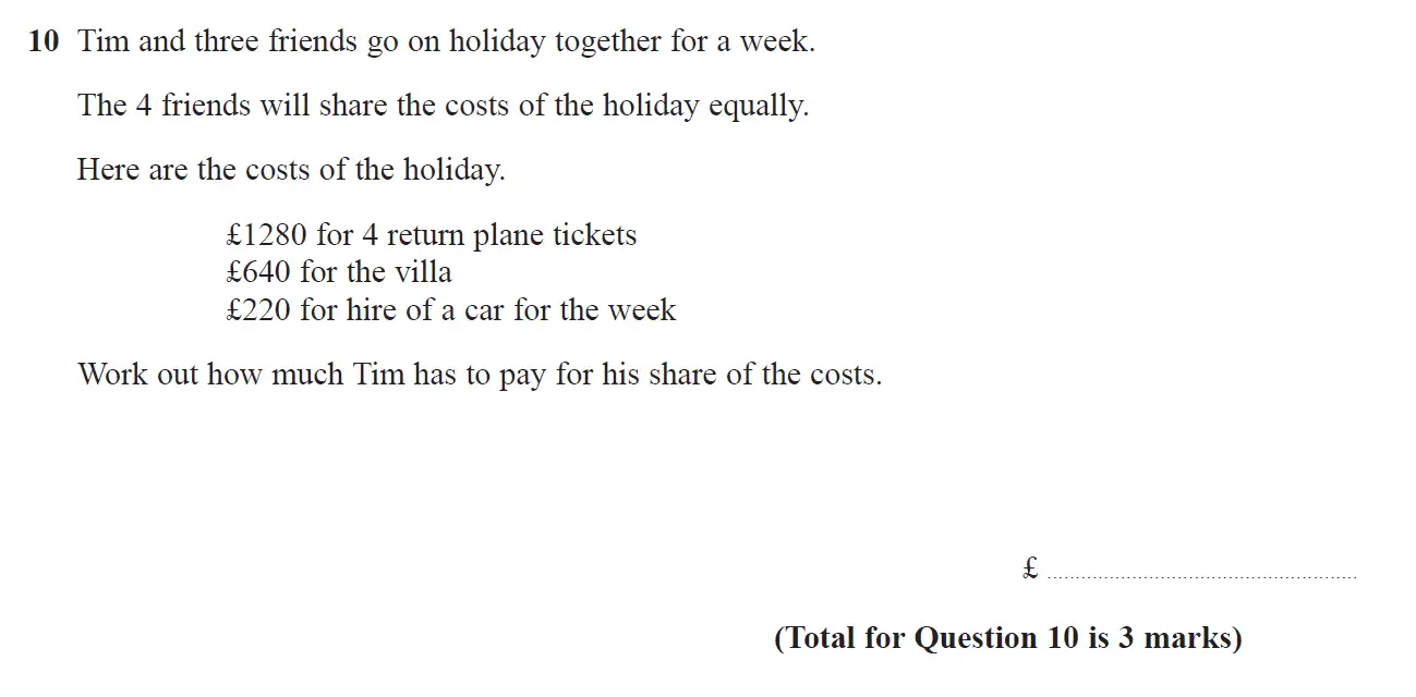 Question 10 - GCSE Edexcel Foundation Maths Past Paper 1 (Non-Calculator) - June 2018