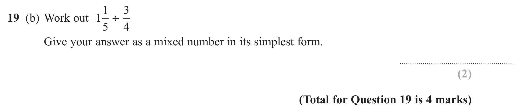 Question 19(b) - GCSE Edexcel Foundation Maths Past Paper 1 (Non-Calculator) - June 2018