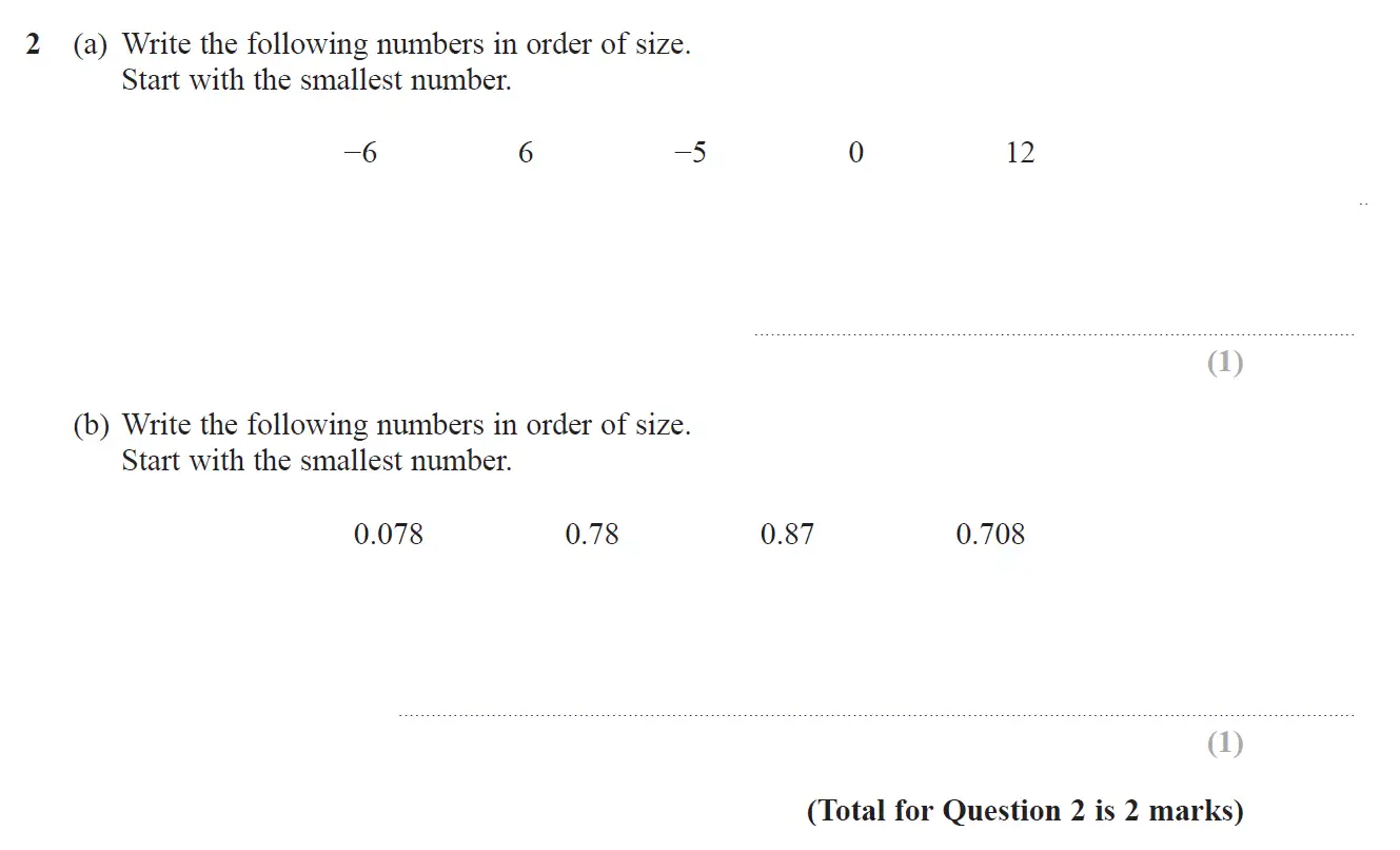 Question 2 - GCSE Edexcel Foundation Maths Past Paper 1 (Non-Calculator) - June 2018