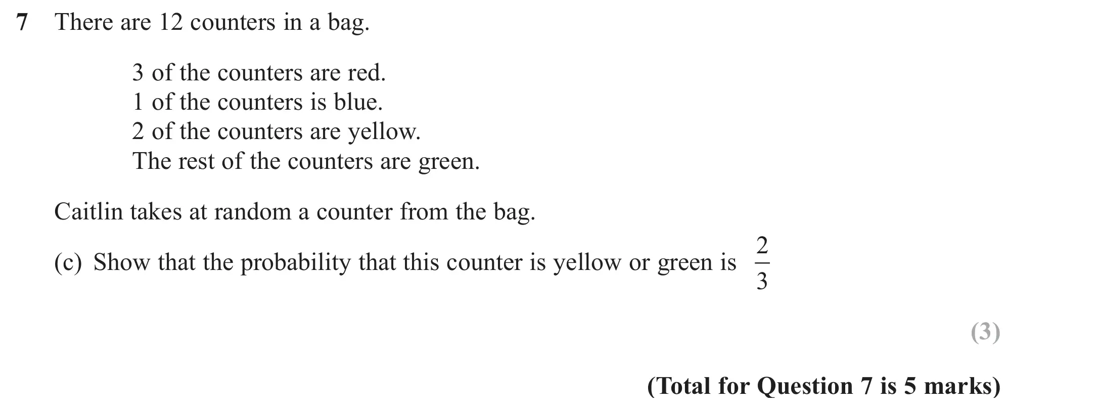 Question 7(c) - GCSE Edexcel Foundation Maths Past Paper 1 (Non-Calculator) - June 2018