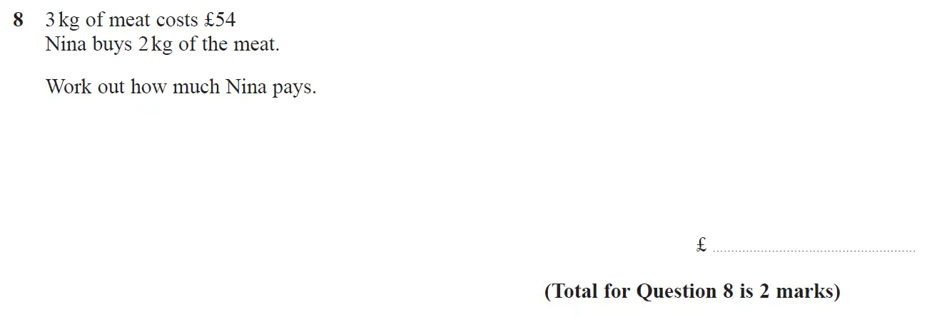 Question 8 - GCSE Edexcel Foundation Maths Past Paper 1 (Non-Calculator) - June 2018