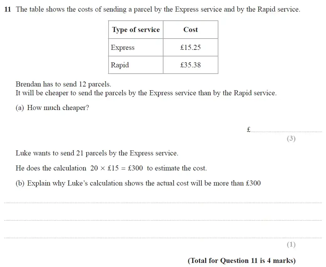 Question 11 - GCSE Edexcel Foundation Maths Past Paper 3 (Calculator) - June 2019