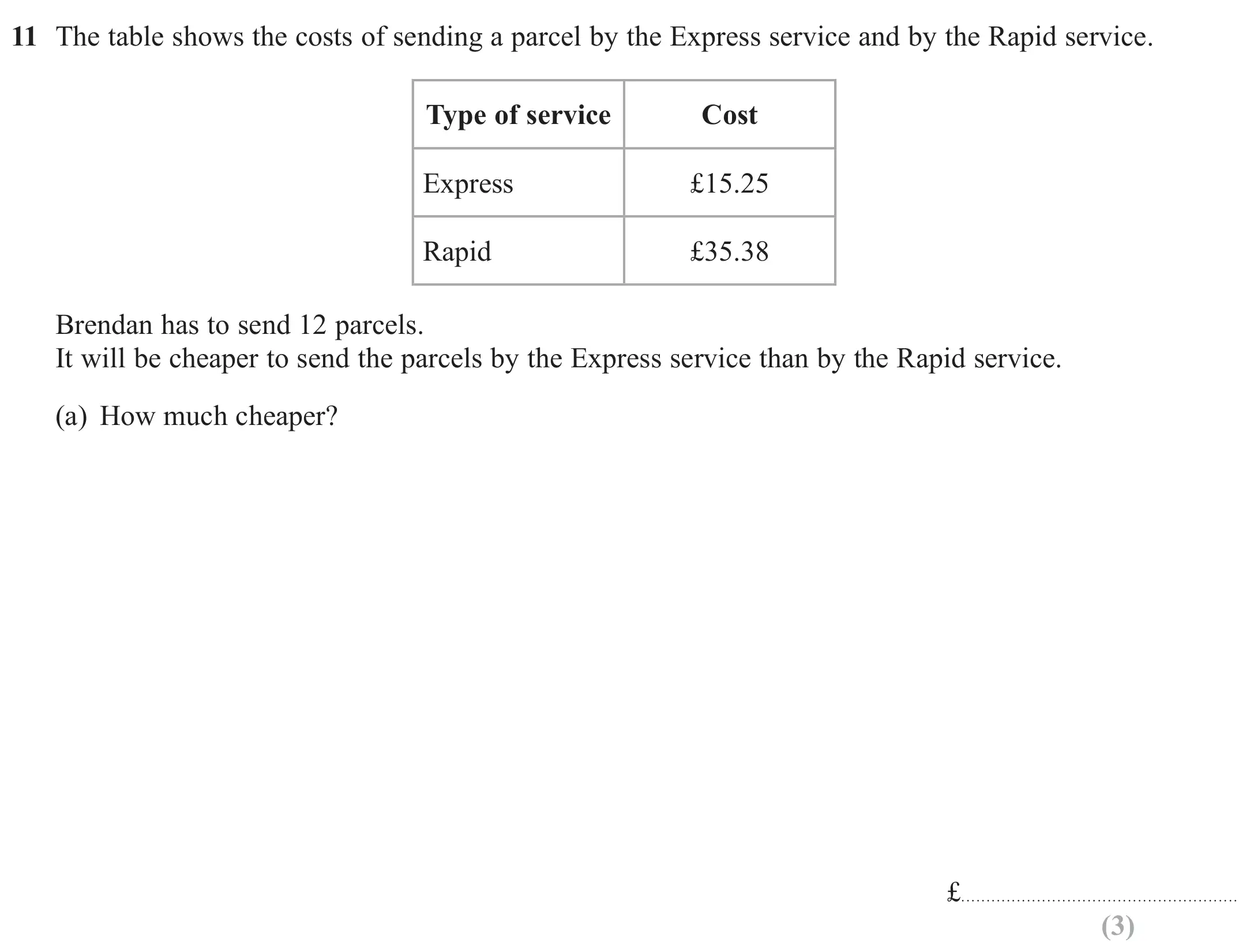 Question 11(a) - GCSE Edexcel Foundation Maths Past Paper 3 (Calculator) - June 2019