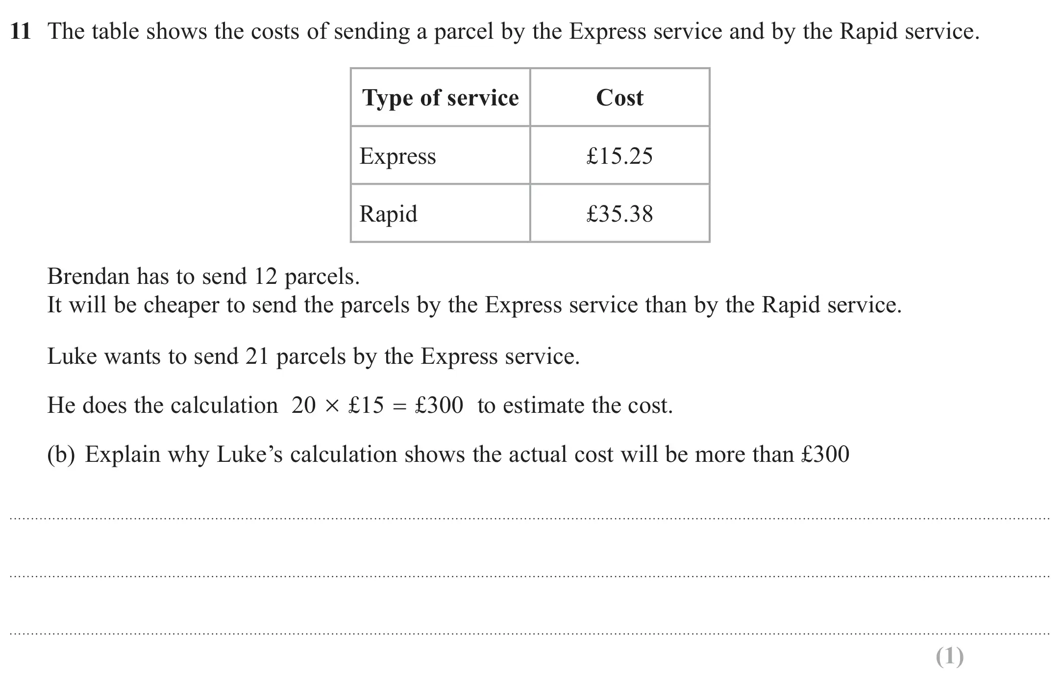Question 11(b) - GCSE Edexcel Foundation Maths Past Paper 3 (Calculator) - June 2019