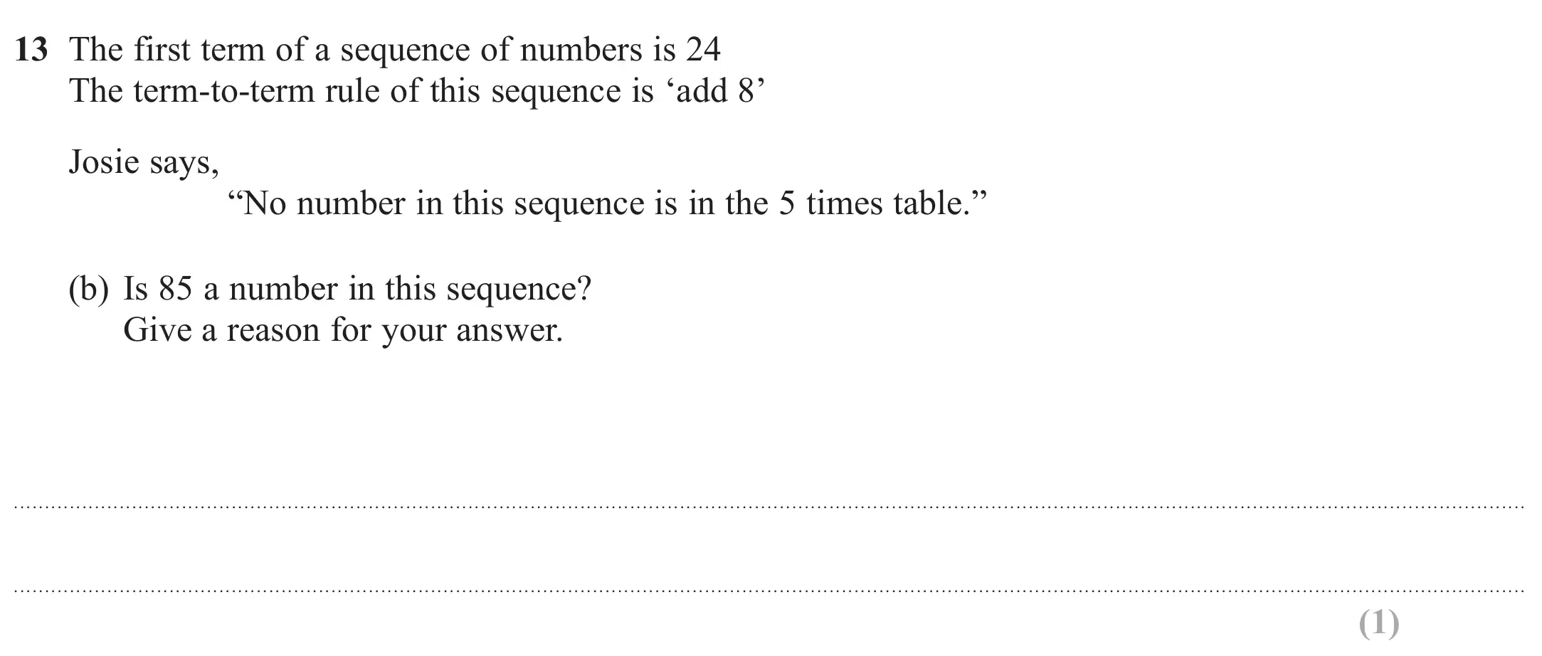 Question 13(b) - GCSE Edexcel Foundation Maths Past Paper 3 (Calculator) - June 2019