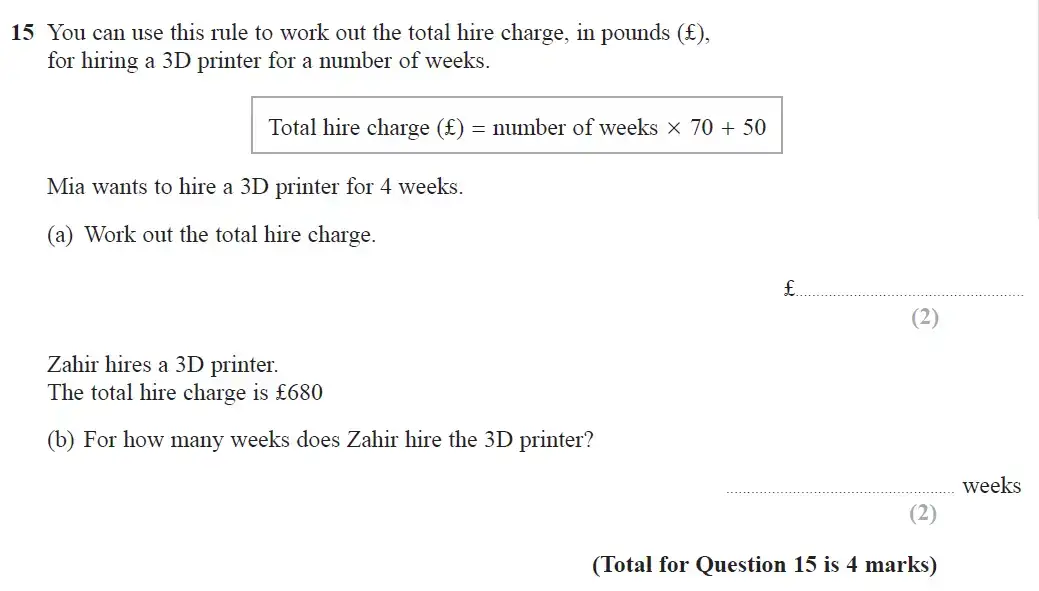 Question 15 - GCSE Edexcel Foundation Maths Past Paper 3 (Calculator) - June 2019
