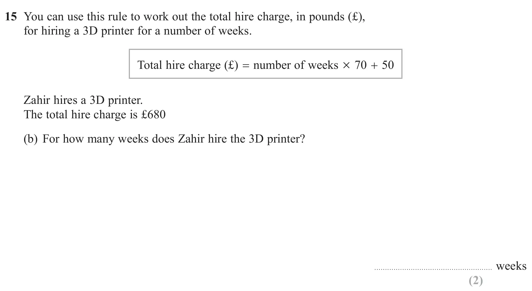 Question 15(b) - GCSE Edexcel Foundation Maths Past Paper 3 (Calculator) - June 2019