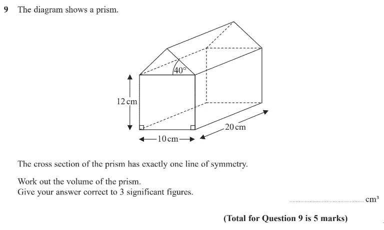 Question 10 - GCSE Edexcel Higher Maths Past Paper 3 (Calculator) - June 2020
