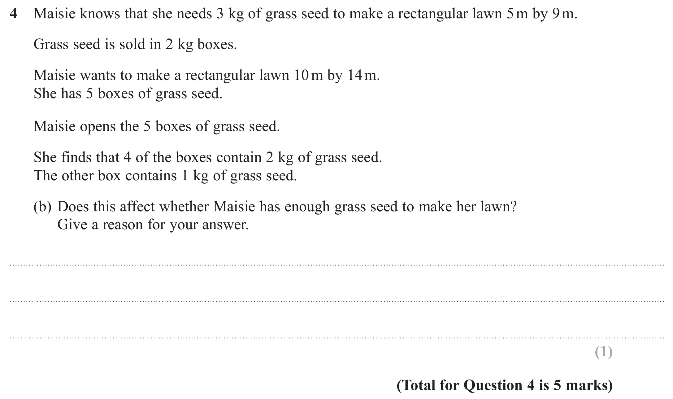 Question 4(b) - GCSE Edexcel Higher Maths Past Paper 3 (Calculator) - June 2020