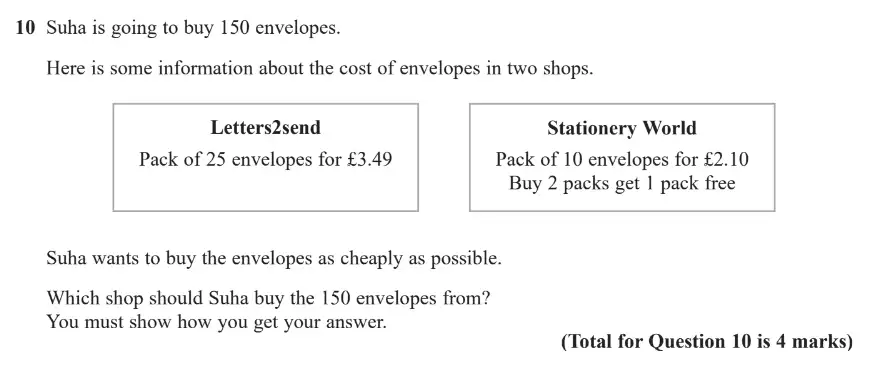 Question 10 - GCSE Edexcel Foundation Maths Past Paper 2 (Calculator) - June 2017