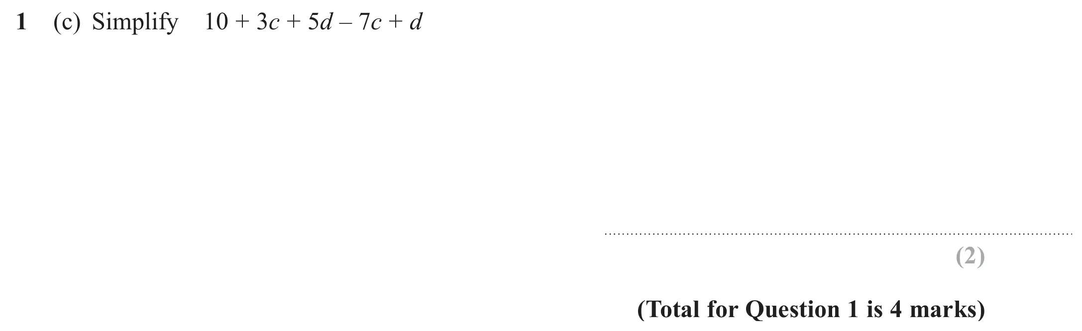 Question 1(c) - GCSE Edexcel Foundation Maths Past Paper 2 (Calculator) - June 2017