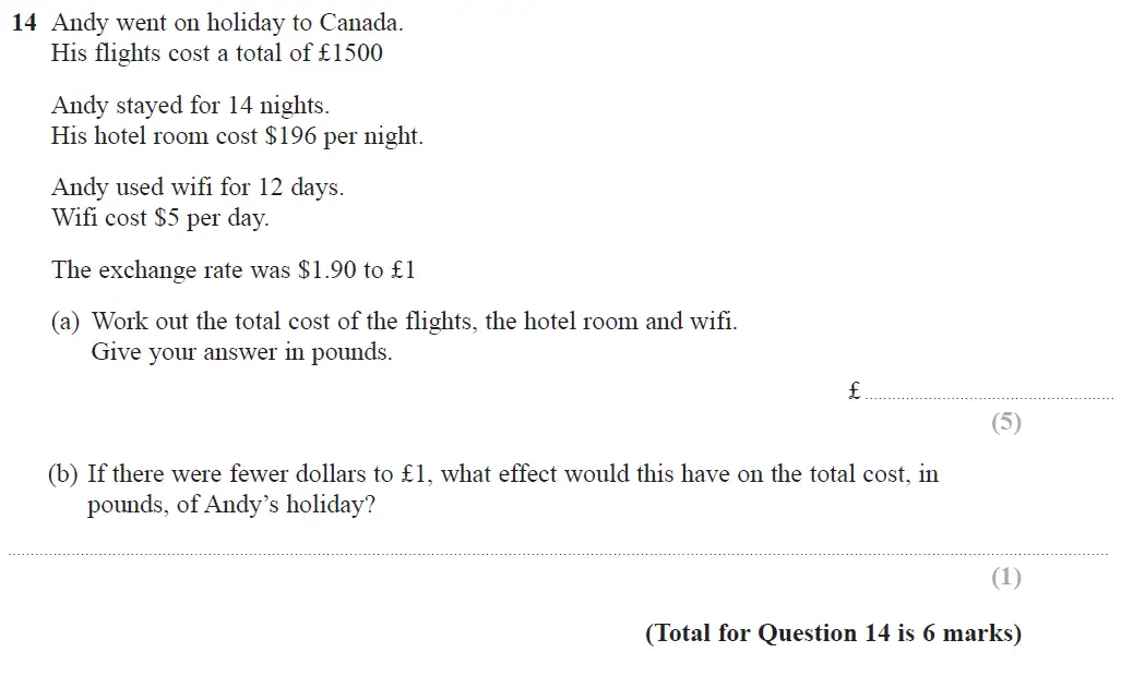 Question 14 - GCSE Edexcel Foundation Maths Past Paper 3 (Calculator) - June 2017