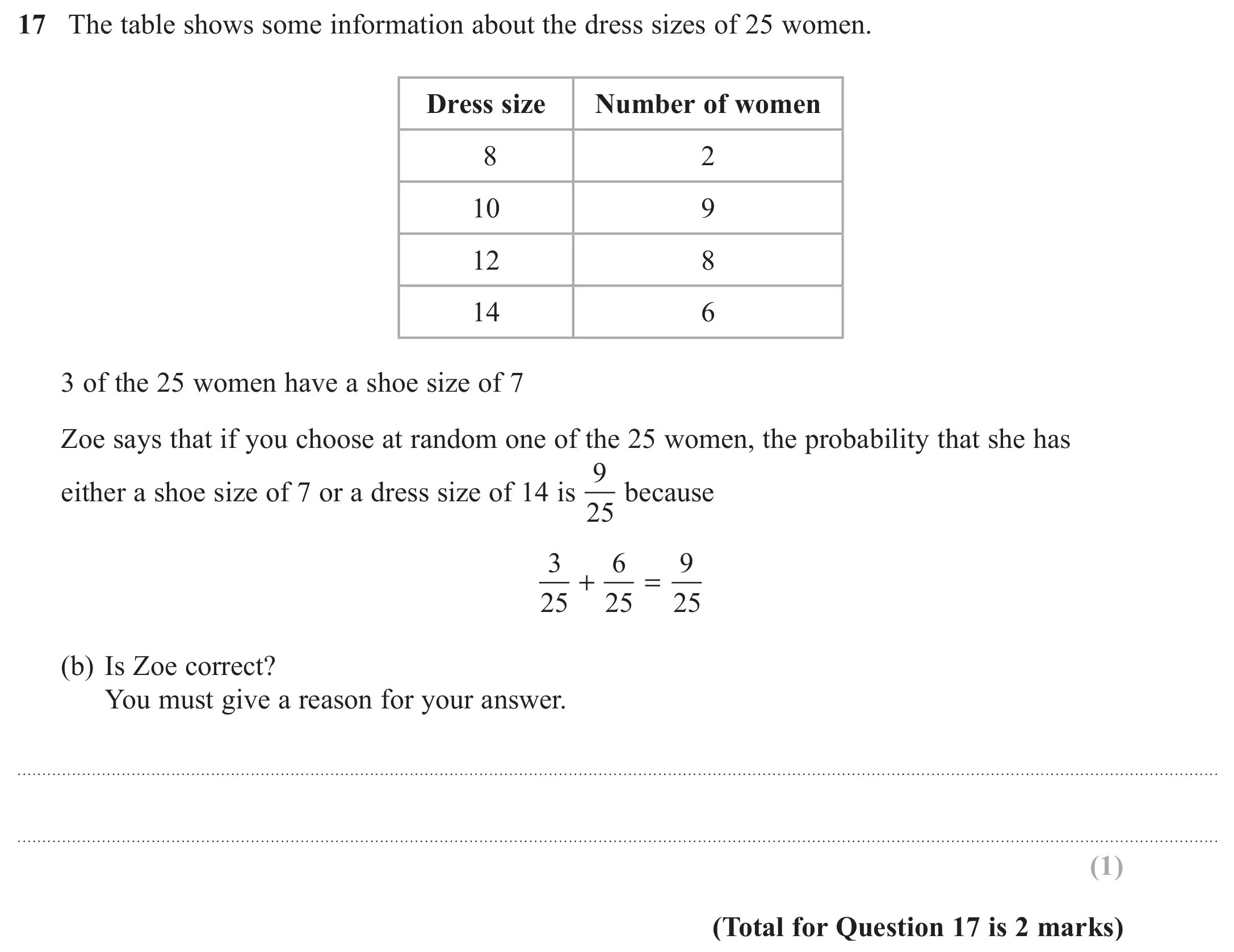 Question 17(b) - GCSE Edexcel Foundation Maths Past Paper 3 (Calculator) - June 2017
