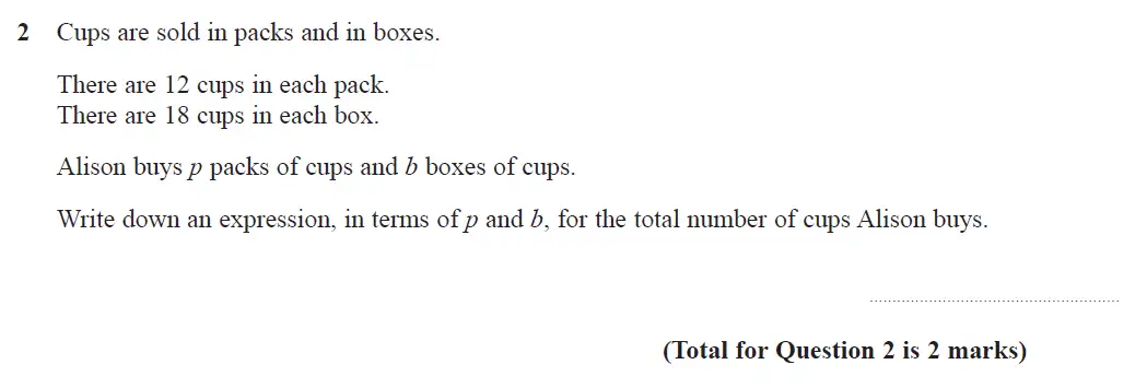 Question 2 - GCSE Edexcel Foundation Maths Past Paper 3 (Calculator) - June 2017