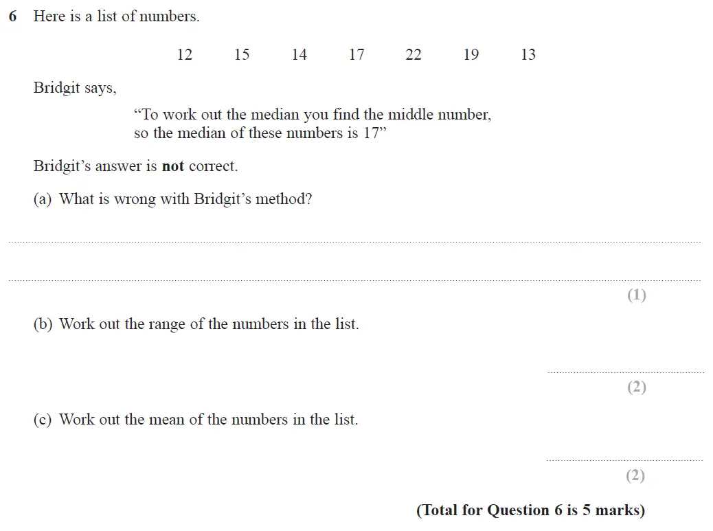 Question 6 - GCSE Edexcel Foundation Maths Past Paper 3 (Calculator) - June 2017