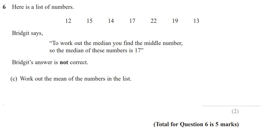 Question 6(c) - GCSE Edexcel Foundation Maths Past Paper 3 (Calculator) - June 2017